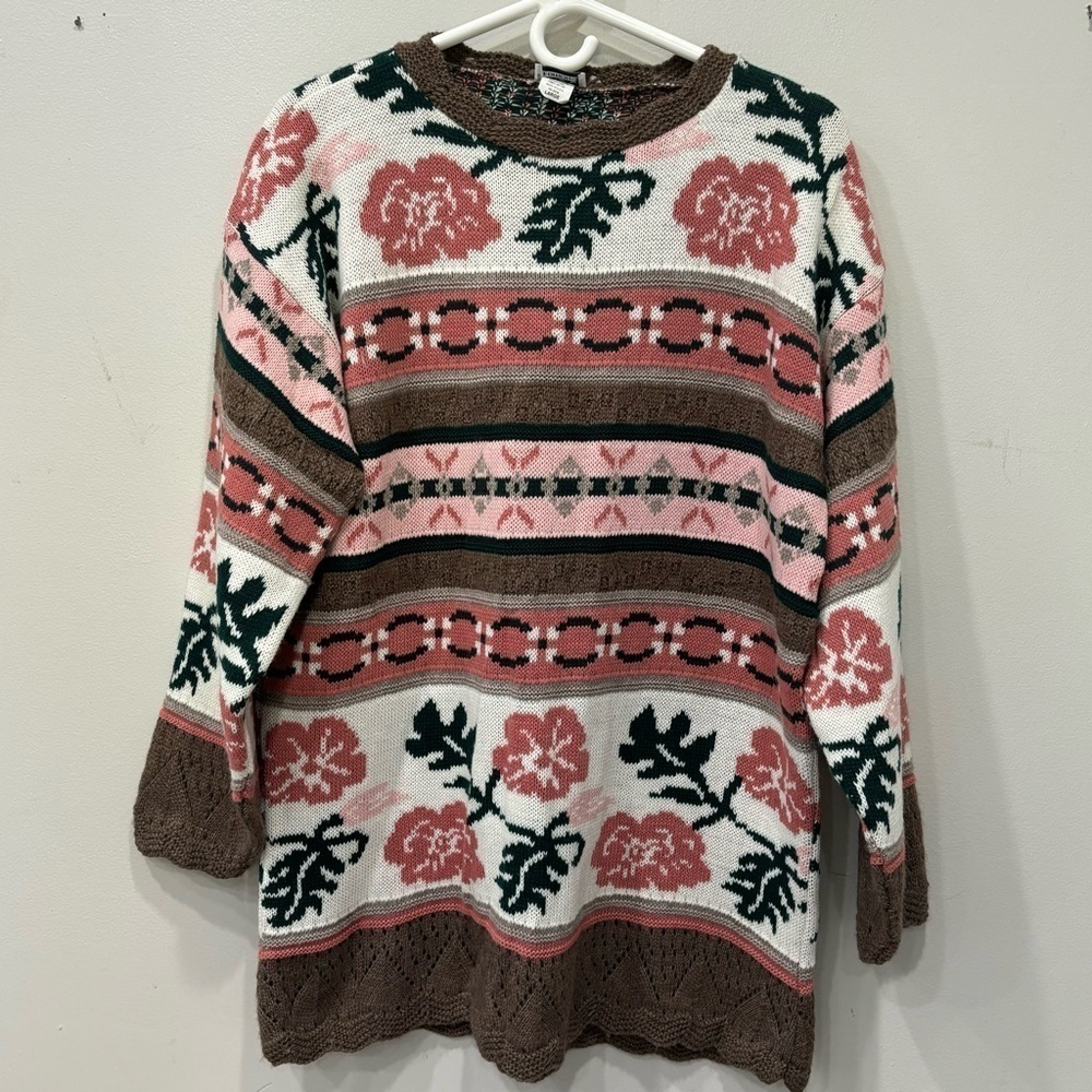 Vintage Basic Editions Floral Knitted Pullover Sweater Women’s Size Large
